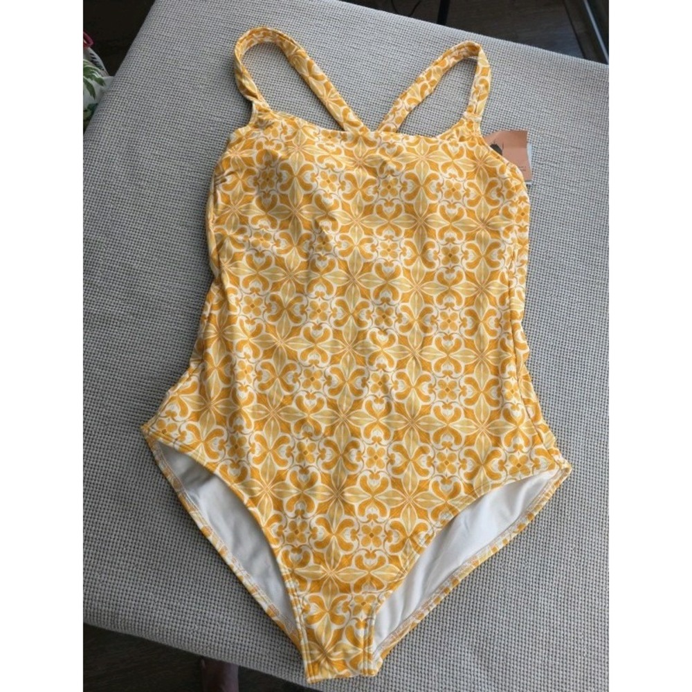 Shade & Shore XL Women's Tile Print Yellow One Piece Swimsuit Size XL NWT (649)